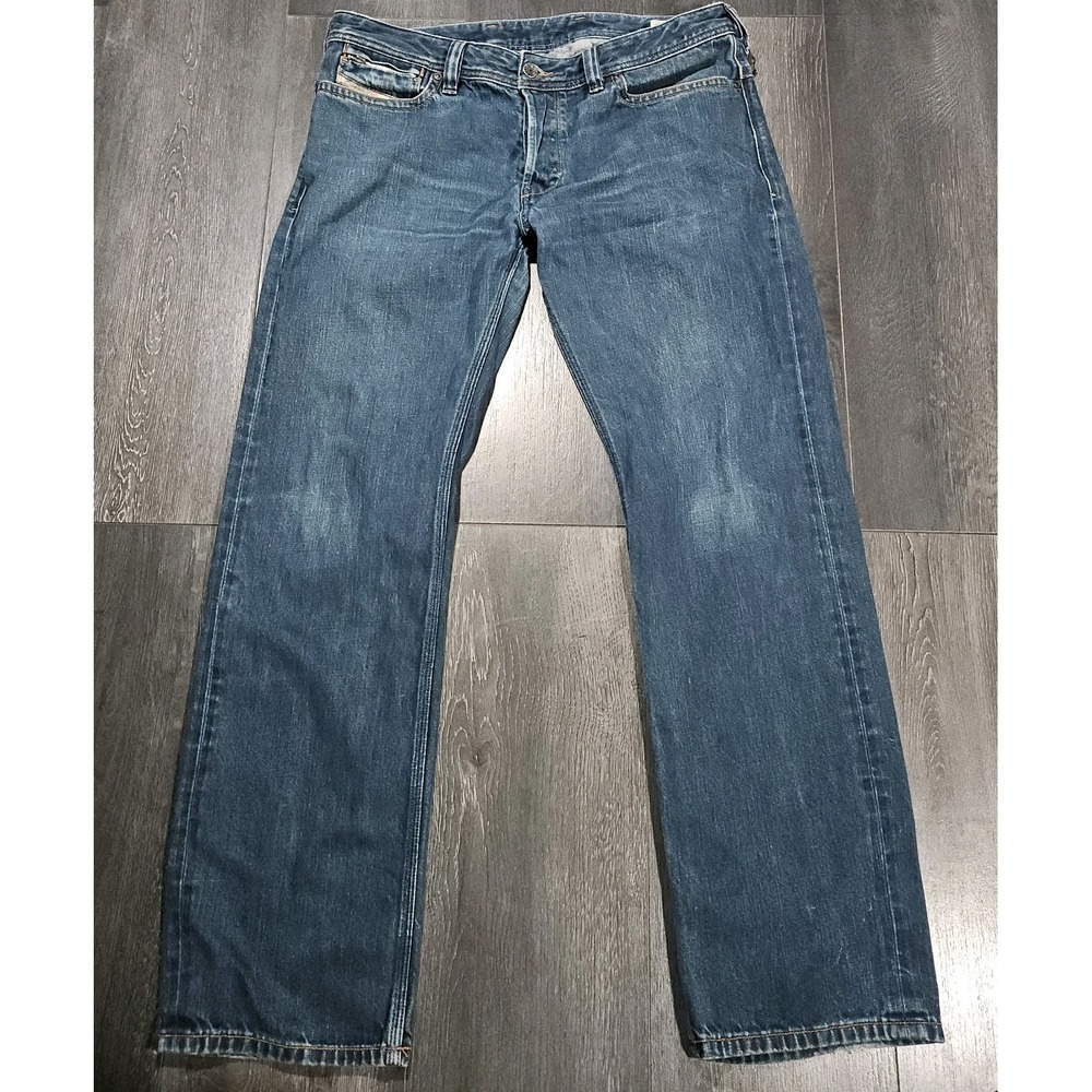 Diesel Rayan Jeans Men 34x32 Blue Denim Distressed Biker Button Fly Italy Made